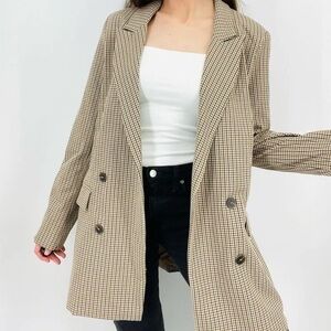 RACHEL ZOE Plaid Oversized Open Front Double Breasted Blazer Size XL New